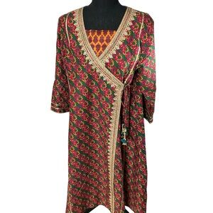 Pakistani limelight Floral Wrap Dress with Gold Trim summer wear